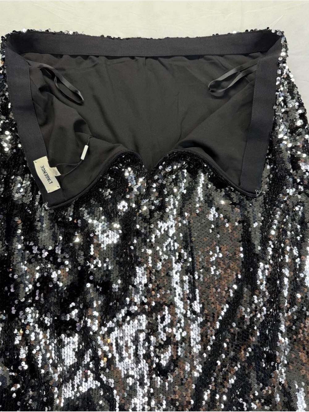 L’Agence Zeta Sequin Maxi Skirt sz 14 Silver Black - Picture 10 of 12
